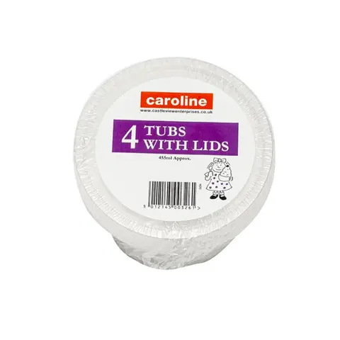 Caroline 16oz Clear Round Plastic Tub with Lid, 120mm diameter x 70mm deep, pack of 4