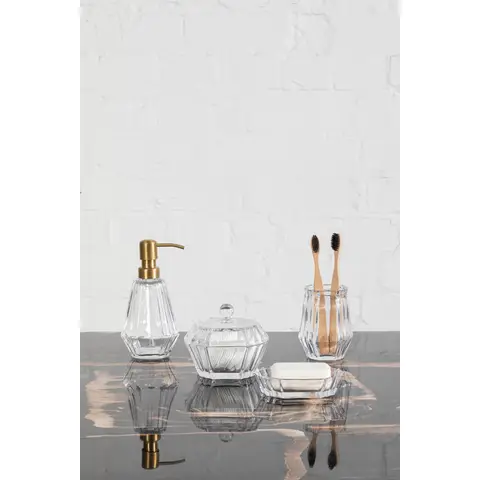 Interiors by Premier Faceted-Design Clear Glass Bathroom Tumbler, Compact Tumbler Cup, Transparent Drinkware, Luxe Decor Tumbler