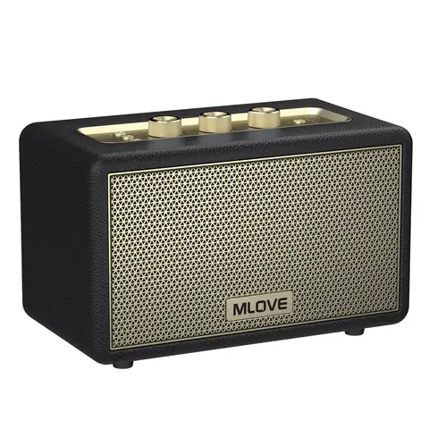 Mlove A200 Tragbarer Bluetooth-Lautsprecher, kabelloser Bluetooth 5.3 Lautsprecher, 24 Stunden Wiedergabezeit, Eleganter Retro-Bluetooth-Lautsprecher – Schwarz