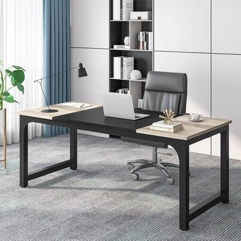 Tribesigns Computer-Tisch, PC-Tisch, Bürotisch, Arbeitstisch, Esstisch in Schwarz für das Home-Office, Konferenztisch (Vintage-Grau/Schwarz, 180 x 80 x 75 cm)