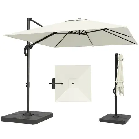 Outsunny 2.4 x 2.4 m Cantilever Parasol with Umbrella Weights, UPF50+ Offset Outdoor Umbrella w/360° Rotation and Easy Tilt A
