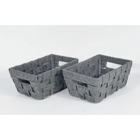 KEVAHOME SET OF 2 FELT WOVEN SMALL STORAGE BASKETS-GREY 10x7x4"H