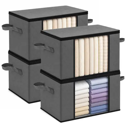 Sekey 2/4 Stück 90L Aufbewahrungstasche, Faltbare Kleiderschrank Organizer, Stoff-Aufbewahrungsbox mit Doppelreißverschluss und Deckel, Groß Bag für Kleidung, Bettwäsche, Umzug 2 Stück | Heimaufbewahrung