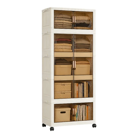 ochama×J.ZAO No Installation Storage Cabinet - Width 45cm,5pcs - With Wheels, Foldable, Magnetic Attraction, Large Capacity - Nightstand, Storage Boxes for Living room/Bedroom/Kitchen