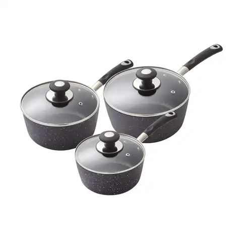 Tower Precision 3 Piece Non-Stick Forged Aluminium Pan Set with Black Diamond Coating - Soft Black