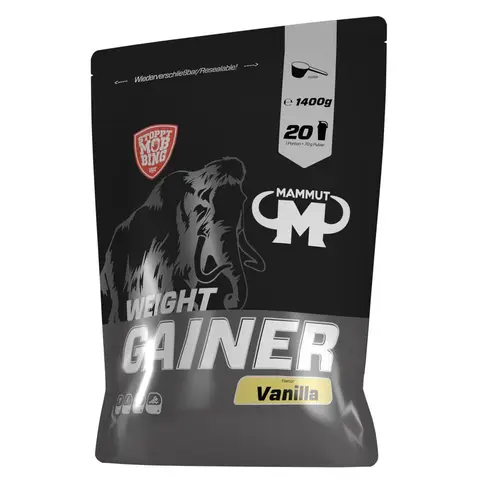 Mammut Nutrition Crash Weight Gainer Pulver Vanilla – 1,4 kg – 518 kcal/Shake für Gewichtszunahme – 80% Kohlenhydrate – 4-Komponenten Protein – Ideal für Ausdauer- und Leistungssportler