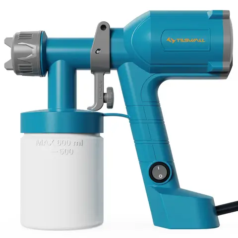 TILSWALL Paint Sprayer, Upgraded Ultra-Light Electric Paint Spray Gun with 600ml Detachable Cup, 2 Nozzles & 3 Patterns - Perfect for Fences, Sheds, Walls, Ceilings, Furniture, Cabinets, Garden, Blue
