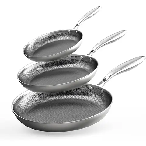 COOKER KING Stainless Steel Pans Set of 3 (8+10+12 Inch), Nonstick Frying Pans, Induction Pan Set, Chef's Pan, Skillets Dishwasher & Oven Safe, Stay-Cool Handles, Compatible with All Cooktops