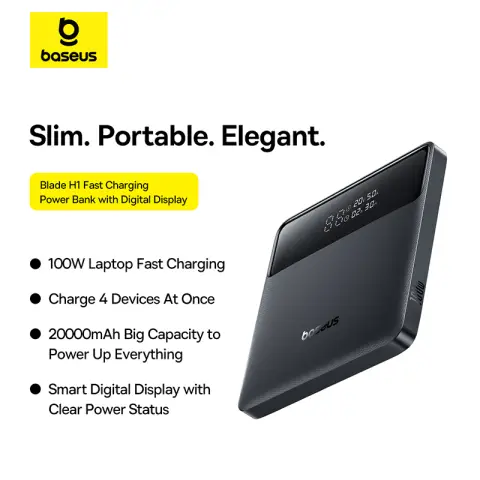 Baseus Blade H1 Digitalanzeige Schnelllade Powerbank 20000mAh 100W Interstellarb Schwarz