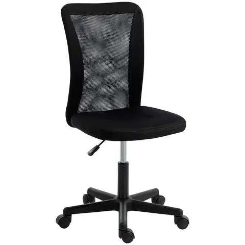 Vinsetto Ergonomic Office Chair, Armless Swivel Computer Desk Chair with Mesh Back, Padded Seat, Adjustable Height and Rolling Wheels, Space Saving for Home Work Study, Black