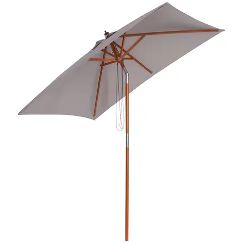 Outsunny 2m x 1.5m Garden Parasol Umbrella with Tilting Sunshade Canopy, Outdoor Market Table Umbrella with Wood and Bamboo Frame, Grey