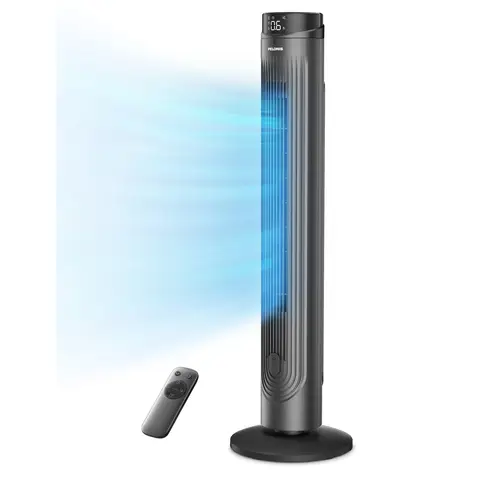 PELONIS 42-Inch Tower Fan, Quiet Bladeless Cooling Fan with Remote, DC Motor with 12 Speeds and 24-Hour Timer, Oscillating Electric Fan with LED Display, Floor for Bedroom Home