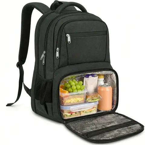 Lunch Backpack for Men Women Work, Sturdy 17 Inch Laptop Backpack with Lunch Compartment, Water Resistant Work Bag with Padded Straps and USB Charging Port, Anti Theft Computer Back Pack for Office Commute College