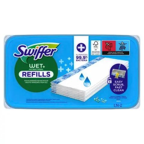 Swiffer WET+ ANTIBACTERIAL REFILLS Feuchte Bodentücher Mikrofaser, 10 St.