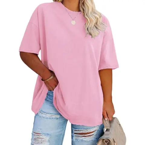 Women's Plus Size T Shirts Oversized Tees Summer Half Sleeve Crew Neck Tunic Tops (pink, XL)