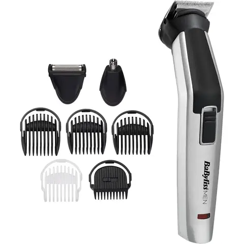 BaByliss MT726E 8-in-1 Titanium Multi Trimmer Kit, 60 Minuten Laufzeit, Präzisionskopf mit Titanium-Klingen, Rasierkopf, 3 Bartführungen, Nasen-/Ohrkopf, 1 Körperführung
