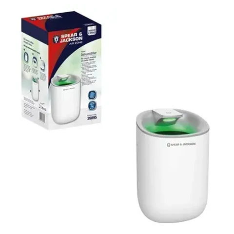 SPEAR & JACKSON Dehumidifier – 600 ml Water Tank， Compact Moisture Absorber for Small Rooms， 39895