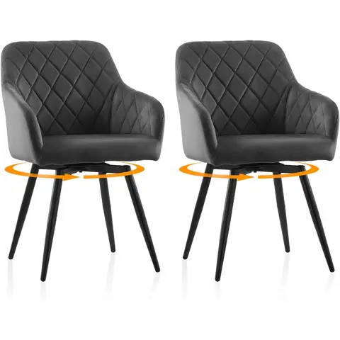 CLIPOP Dining Room Chairs 360 Swivel Seat with Arms Velvet Upholstered Kitchen Chair Set of 2 Metal Legs Armchairs for Living Room Bedroom Office 0558 velvet grey 54.5*60*84 cm