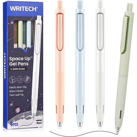WRITECH Gelstift, feine Spitze, 0,5 mm, rückziehbar, schwarz, flüssig für Journaling, leiser Klick, 4er-Set, Up-Gel