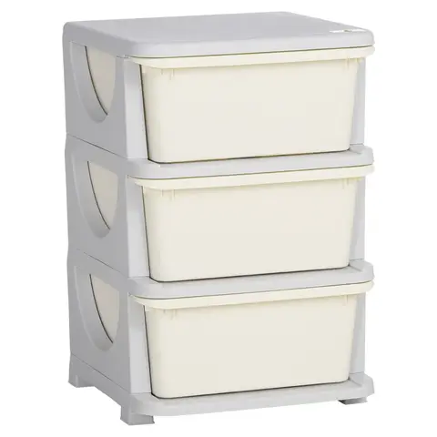 HOMCOM 3 Drawers Plastic Storage Units, 3 Tier Kids Storage Units, Children Toy Chest for Nursery, Playroom, Bedroom, Cream