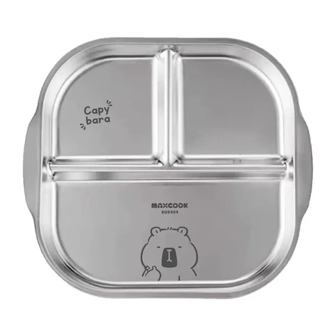 Maxcook 304 Stainless Steel Square 3-Compartment Plate - Capivara