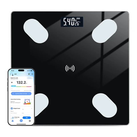 Sparoma ADL-26Black pèse-personne impédancemètre numérique noir – balance connectée Bluetooth avec suivi par application, gestion de santé multi-utilisateur, alimenté par 2 piles AAA (piles non incluses), capacité 180 kg/400 lb