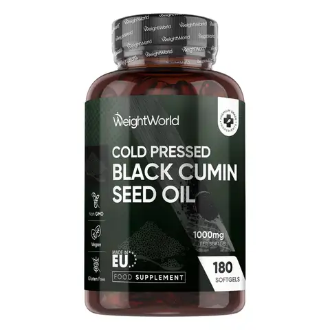 WeightWorld Kaltgepresstes schwarzes Kürbiskernöl 1000 mg 180 Weichgelkapseln