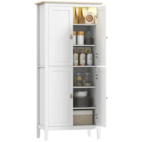 HOMCOM Tall Kitchen Cupboard with Motion Sensor LED Light, 3-Colour Dimmable Lighting, 177 cm Freestanding Storage Cabinet Wh