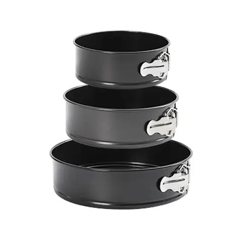 PURECOOK Karbonstahl-Kuchenform-Serie | Schwarz | Mit Verschlüssen | 3-teilig Antihaft-Runde Kuchenform