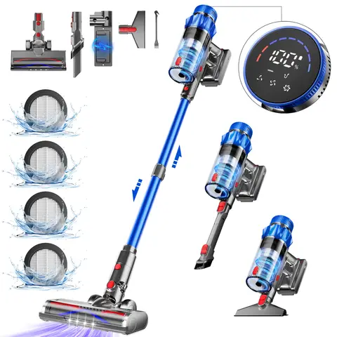 Daynee Akku Staubsauger,65kPa/70Min Akkusauger mit Display,Anti-Tangle-Bürste,Aromatherapie,Staubsauger Kabellos mit HEPA*4，Kabelloser Staubsauger für Tierhaare, Teppich und Hartböden