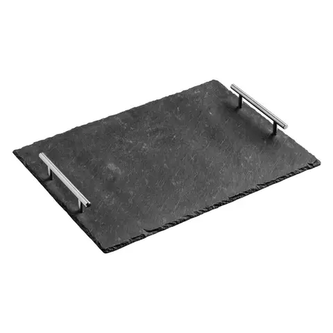 Maison by Premier Durable Large Slate Tray With Stainless Steel Handles, Elegant Grey Tray, Stainless Steel Handles Grey Tray