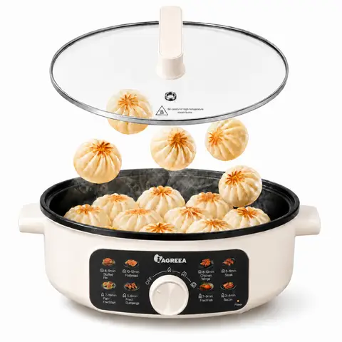 IAGREEA Multifunctional Electric Hot Pot 3.5L Large Capacity 1500W Fast Heating Non-Stick Electric Skillet with 3 Adjustable Heat Levels, 8 Cooking Presets, 60mm Deep Pan for Pan-Fry, Steam, Hot Pot, Steak, Dumplings, Family Cooking for 2-6 People. MC-JKE3062