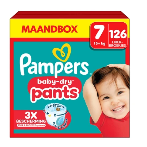 Pampers Baby-Dry Broekjes Maat 7 – 126 Luierbroekjes (Maandbox)