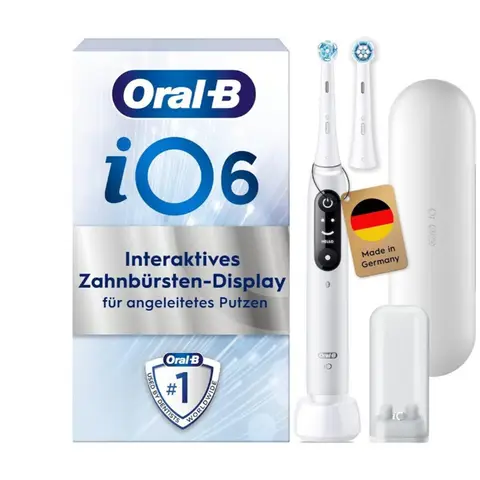 Oral-B iO 6N Elektrische Aufsteckbürste mit Wiederaufladefunktion, Weiß – KI – Interaktives Display – Drucksensor