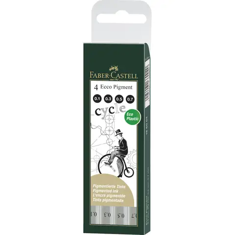 Faber-Castell Ecco Pigment Fineliner, Black, Wallet of 4 (0.1 0.3 0.5 & 0.7mm)