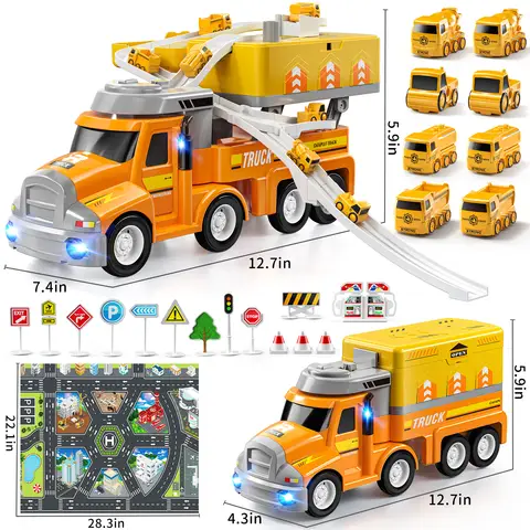 Jouet de transport de voitures avec 8 mini véhicules, station de camion mobile, circuit de course, idée cadeau d'anniversaire