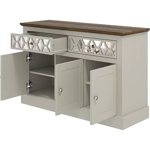 Galano Sufly 3-Door 2-Drawer Sideboard – Storage Cabinet with Drawers and Shelves for Living Room, Bedroom, or Kitchen – Light Grey/Oak Finish