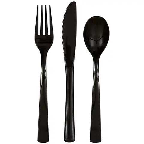 Unique Plastic Cutlery, Black, 18 pack