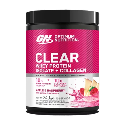 Optimum Nutrition Isolat de protéines Clear Whey + Poudre de collagène, Pomme & Framboise 240 g (10 portions)