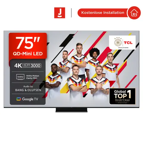 TCL 75Q7C QLED Mini-LED-fernseher, 75 Zoll, 4K HDR Premium, Dolby Vision IQ & Atmos, smart-TV mit Google TV, Bang & Olufsen 6.2.2 sound, 144Hz VRR, AMD FreeSync Premium Pro, HDMI 2.1, AirPlay 2, Alexa, IMAX Enhanced