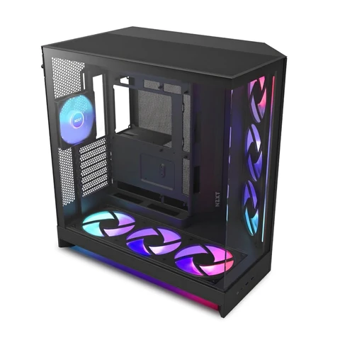 NZXT H9 Flow RGB+ (2025) All-Black ATX Dual-Camera Midi-Tower-Gehäuse Unterstützt 420-Wasserkühlung 7 RGB-Lüfter Panorama-Glas CM-H92FB-P1