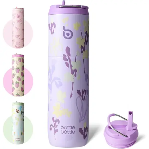 Bottle Bottle Insulated Stainless Steel Water Bottle 750 ml with Straw, Lid & Handle - Leak-Proof, BPA-Free, Double Walled - Ideal Water Bottle for Sports, Travel & Fitness (Purple Grown)