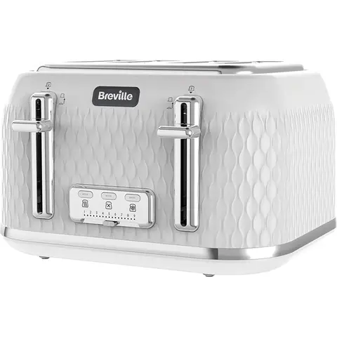 Breville Curve 4 Slice Toaster, High-Lift, Wide Slots, Textured, White & Silver Chrome - VTT911