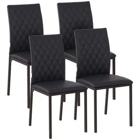 HOMCOM Dining Chairs Set of 4, PU Leather Upholstered Accent Chairs with Metal Legs for Kitchen, Black