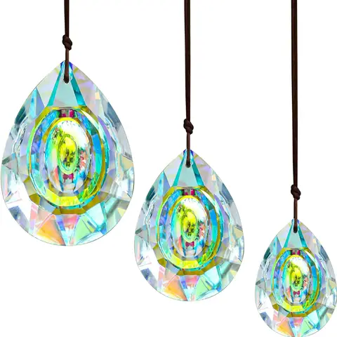 JU7CER 3PCS Iridescent New Pipa Dragon Eye Crystal Glass Prism Rainbow Pendant - Hanging Window Prism Glass Light Catcher for Weddings, Christmas Must-Have