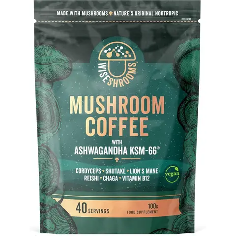 Wiseshrooms Mushroom Coffee with Vitamins B12 & D Energy Support Powder - 100g