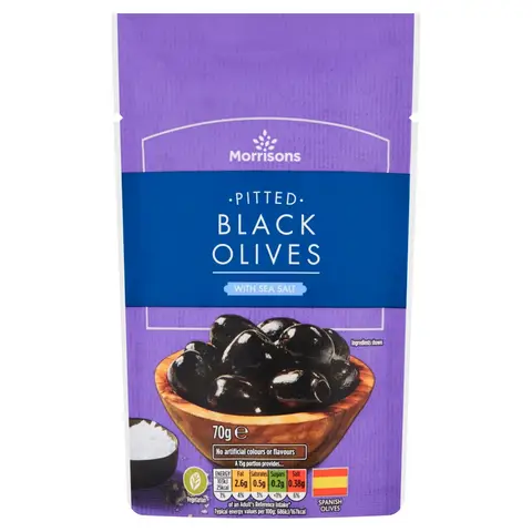 Morrisons Pitted Black Olives With Sea Salt 70g
