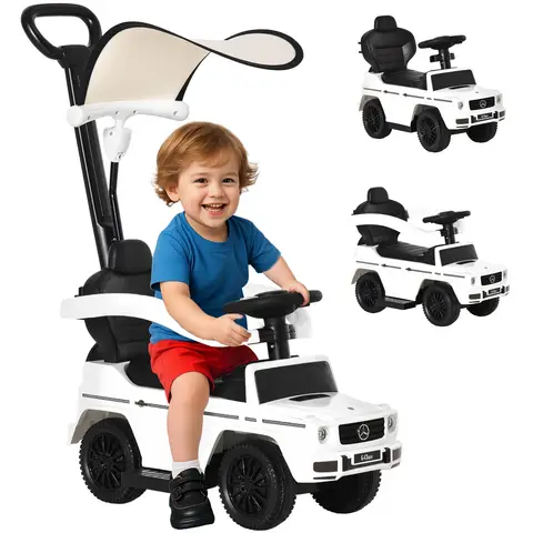HOMCOM 3 in 1 Kids Children Ride on Push Car Toddler Sliding Car G350 Licensed Walker Foot to Floor Slider Push-Along with Horn Steering Wheel NO POWER Manual, White