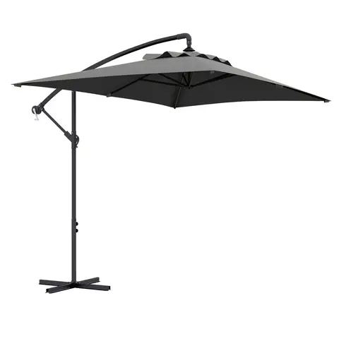 Outsunny 3x2m Cantilever Parasol with Cross Base, Banana Parasol with Crank Handle and 6 Ribs, Rectangular Patio Umbrella for Outdoor Pool, Garden, Balcony, Grey
