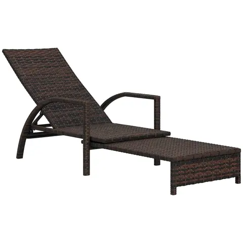 Outsunny PE Rattan Sun Lounger, Garden Lounger with 4-Level Adjustable Backrest, Outdoor Sunbed with Retractable Footrest for